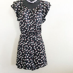 BDBA 100% Silk Black Textile Mini Jumpsuit Size S